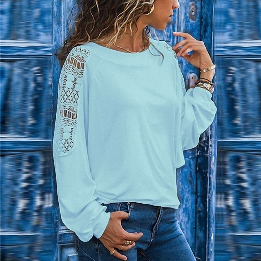 Hollow Long Sleeve Loose Lace T-shirt