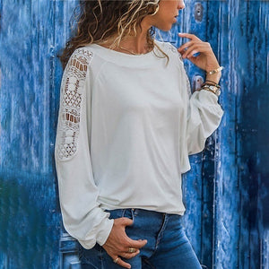 Hollow Long Sleeve Loose Lace T-shirt