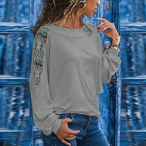 Hollow Long Sleeve Loose Lace T-shirt