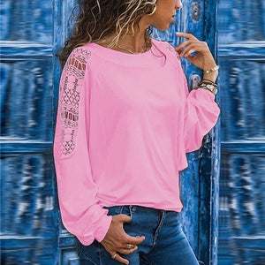 Hollow Long Sleeve Loose Lace T-shirt