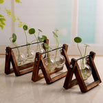 Load image into Gallery viewer, Swing Wooden Stand Hydroponic Plant Container Glass Vase
