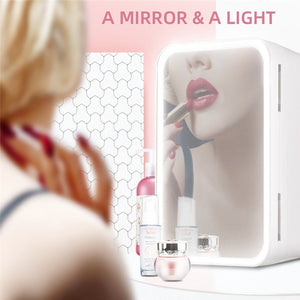 GlamStash™ Cosmetics Fridge + LED Vanity Mirror